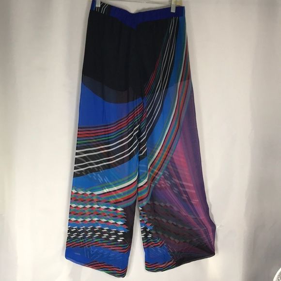 BISOU BISOU Womens S polyester wide Leg pants Multicolor Semi Sheer - Picture 1 of 8